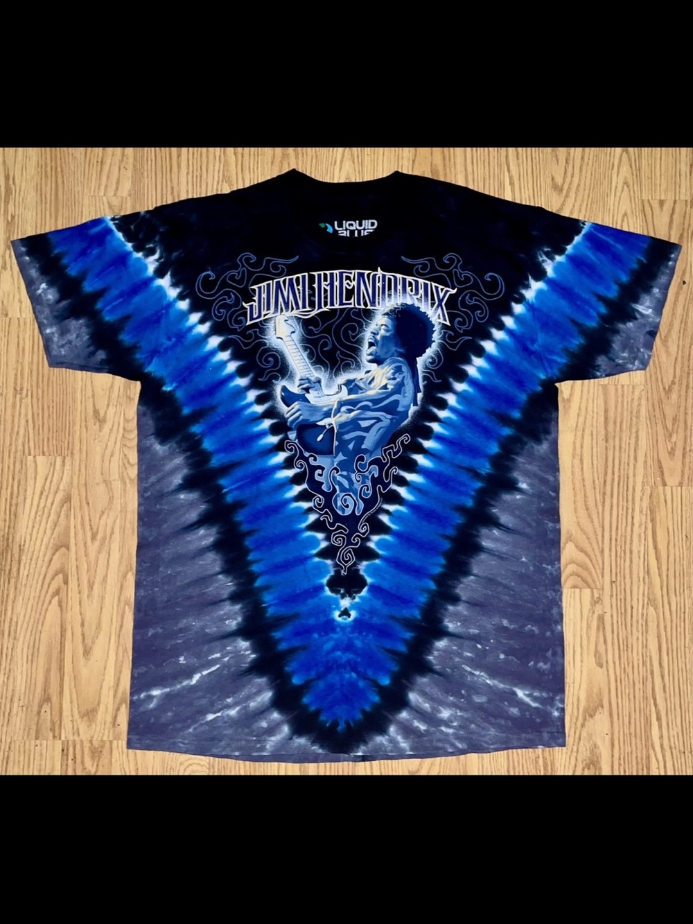 Liquid Blue JIMI HENDRIX Blue V Tie Dye T Shirt Large